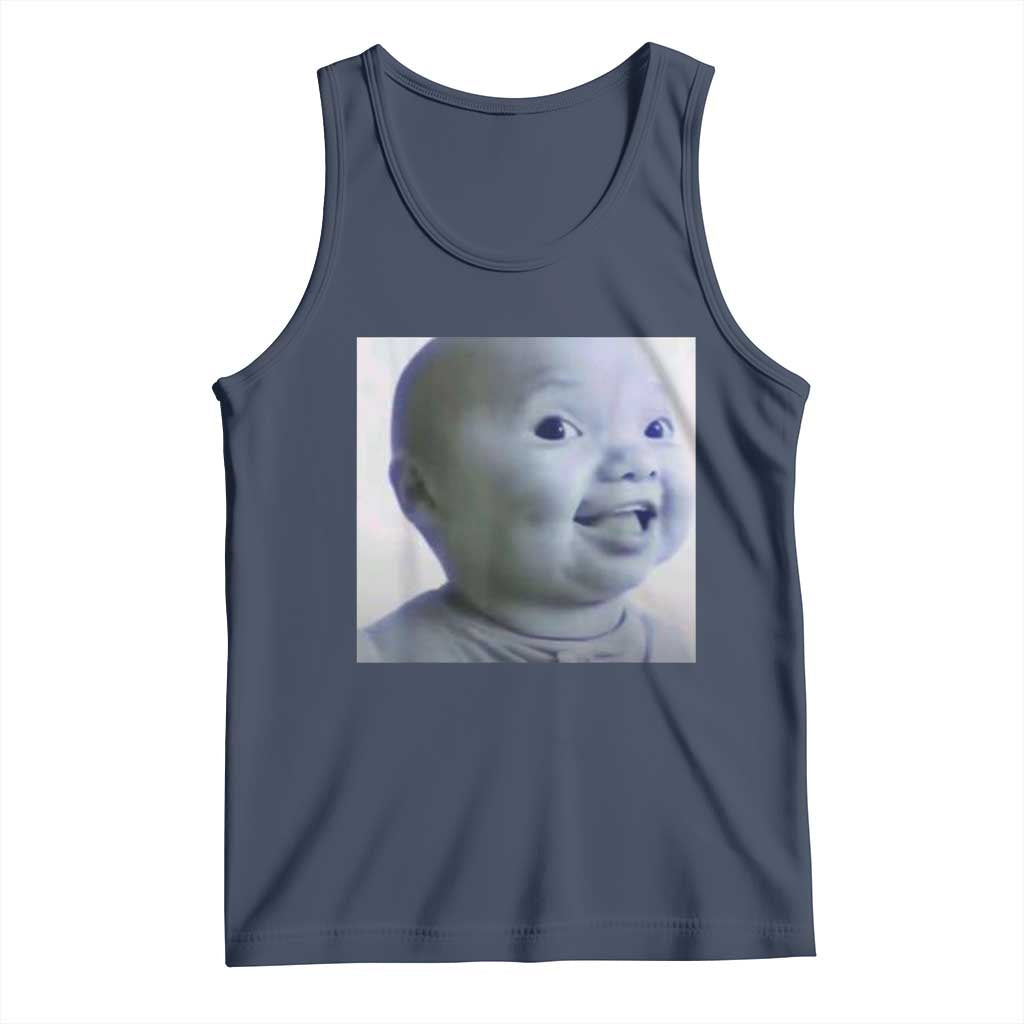 Funny Tuff Baby Side Eye Meme Tank Top Viral AI Niche Baby Face Reaction TS02 Navy Print Your Wear