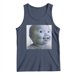 Funny Tuff Baby Side Eye Meme Tank Top Viral AI Niche Baby Face Reaction TS02 Navy Print Your Wear