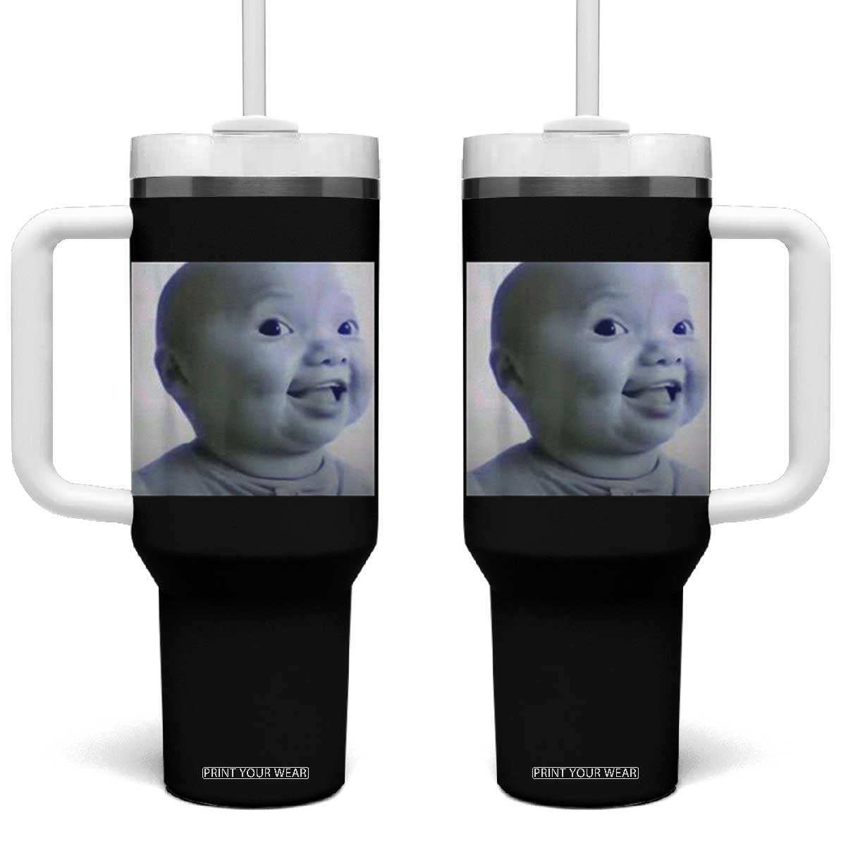 Funny Tuff Baby Side Eye Meme Tumbler With Handle Viral AI Niche Baby Face Reaction TS02 One Size: 40 oz Black Print Your Wear