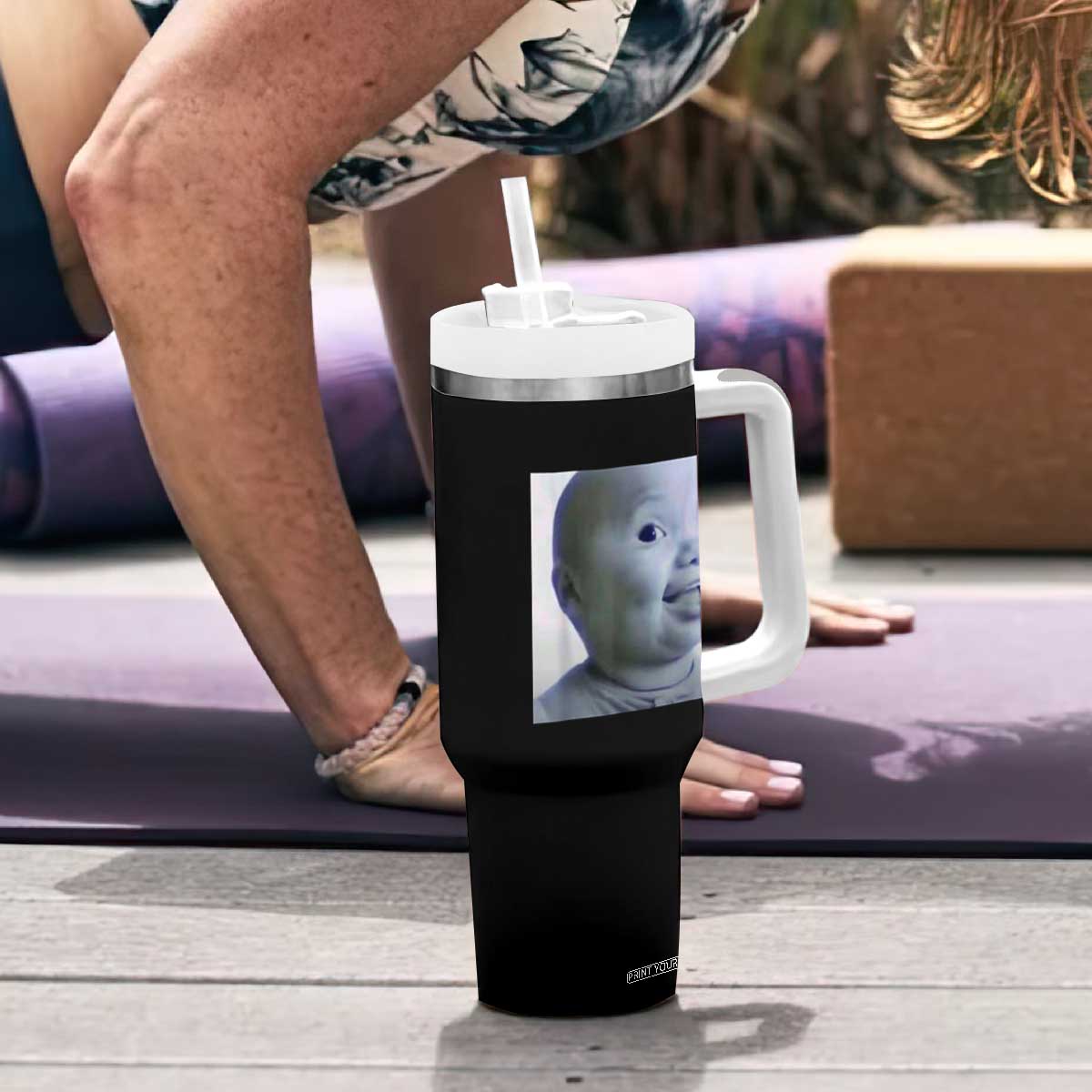 Funny Tuff Baby Side Eye Meme Tumbler With Handle Viral AI Niche Baby Face Reaction TS02 Print Your Wear