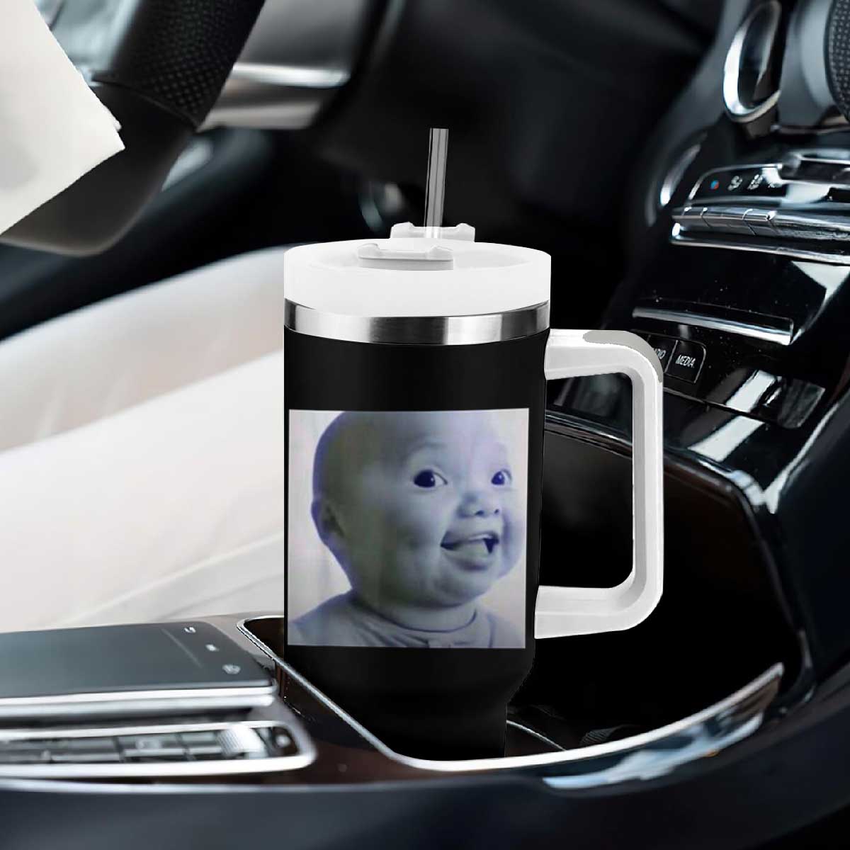 Funny Tuff Baby Side Eye Meme Tumbler With Handle Viral AI Niche Baby Face Reaction TS02 Print Your Wear