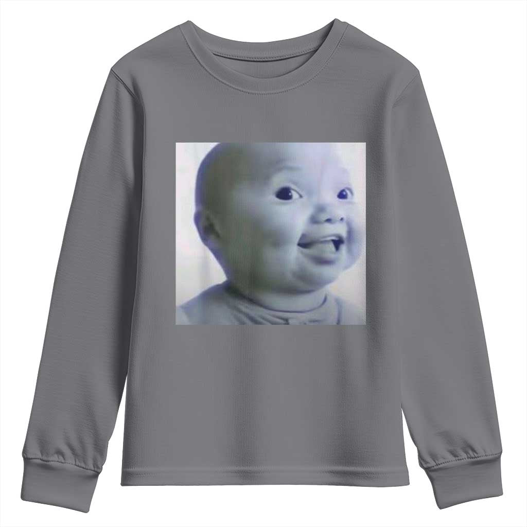 Funny Tuff Baby Side Eye Meme Youth Sweatshirt Viral AI Niche Baby Face Reaction TS02 Charcoal Print Your Wear