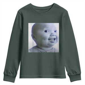 Funny Tuff Baby Side Eye Meme Youth Sweatshirt Viral AI Niche Baby Face Reaction TS02 Dark Forest Green Print Your Wear