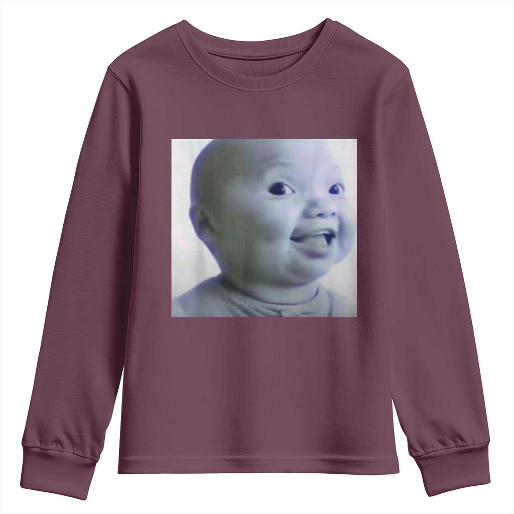 Funny Tuff Baby Side Eye Meme Youth Sweatshirt Viral AI Niche Baby Face Reaction TS02 Maroon Print Your Wear