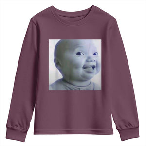 Funny Tuff Baby Side Eye Meme Youth Sweatshirt Viral AI Niche Baby Face Reaction TS02 Maroon Print Your Wear