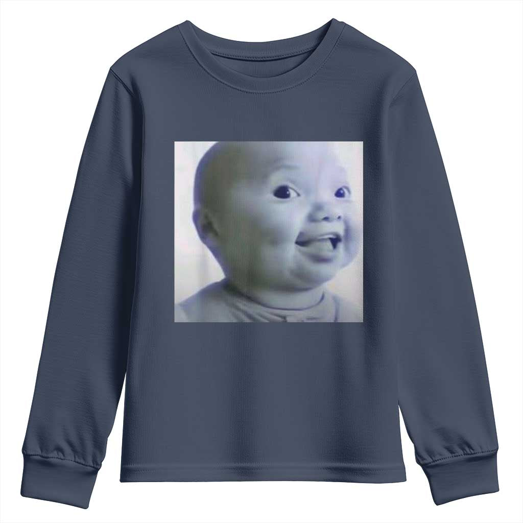 Funny Tuff Baby Side Eye Meme Youth Sweatshirt Viral AI Niche Baby Face Reaction TS02 Navy Print Your Wear