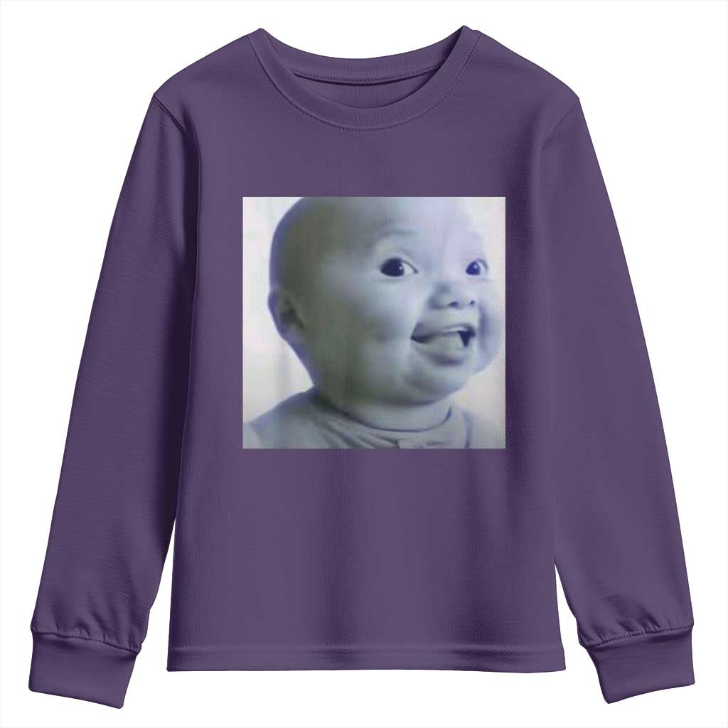 Funny Tuff Baby Side Eye Meme Youth Sweatshirt Viral AI Niche Baby Face Reaction TS02 Purple Print Your Wear
