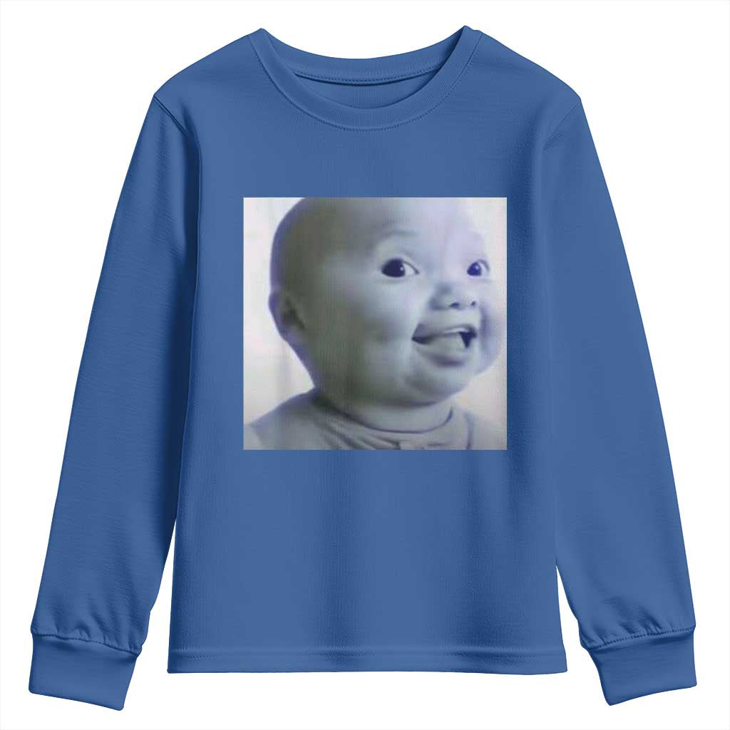 Funny Tuff Baby Side Eye Meme Youth Sweatshirt Viral AI Niche Baby Face Reaction TS02 Royal Blue Print Your Wear