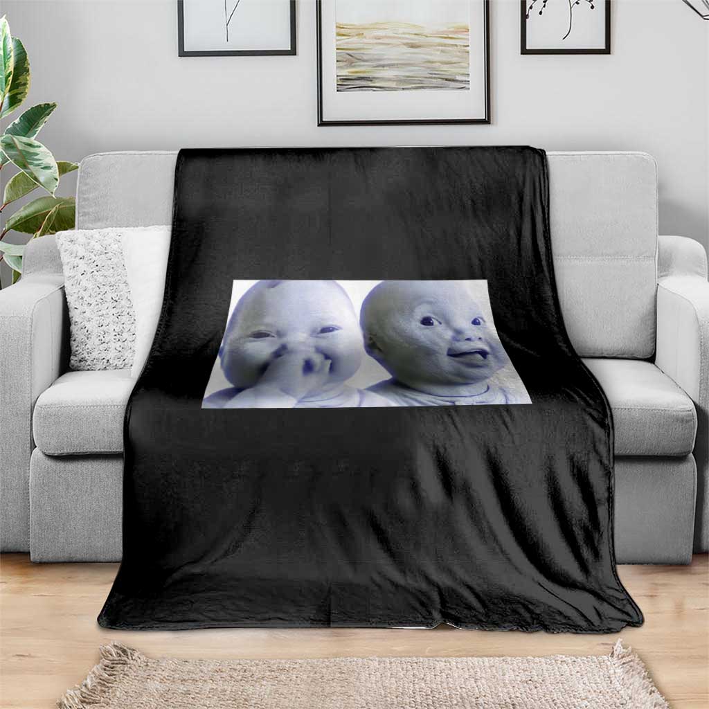 Funny Double Trouble Tuff Baby Meme Throw Blanket Viral AI Niche Baby Holding Laugh Duo Reaction TS02 Print Your Wear