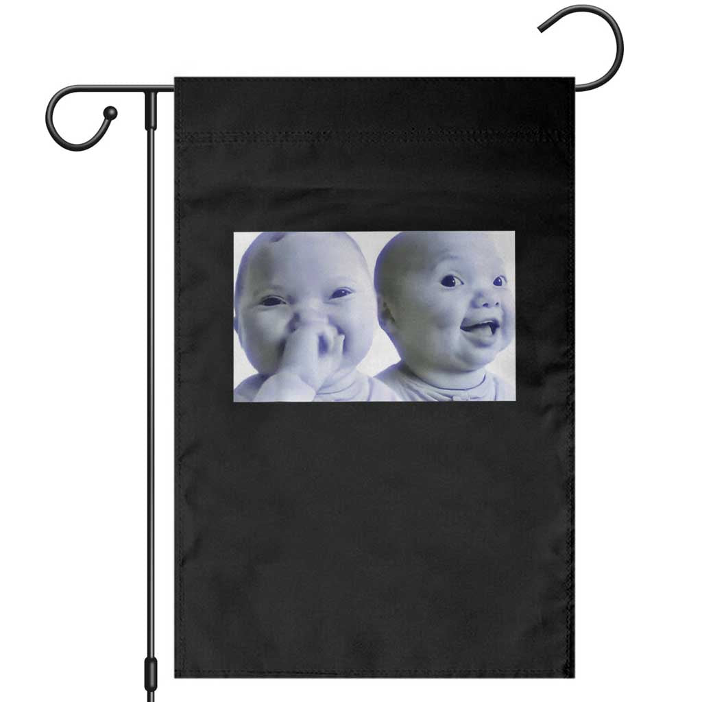 Funny Double Trouble Tuff Baby Meme Garden Flag Viral AI Niche Baby Holding Laugh Duo Reaction TS02 Black Print Your Wear