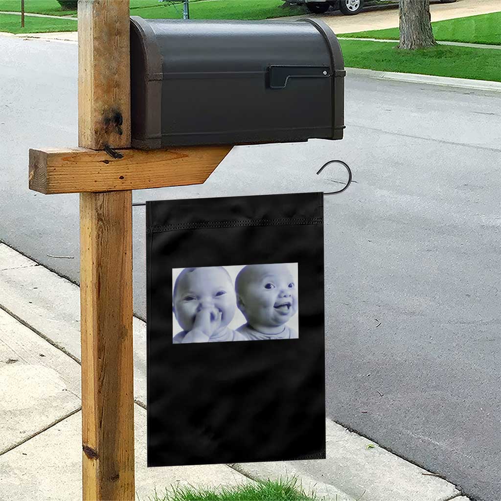 Funny Double Trouble Tuff Baby Meme Garden Flag Viral AI Niche Baby Holding Laugh Duo Reaction TS02 Print Your Wear