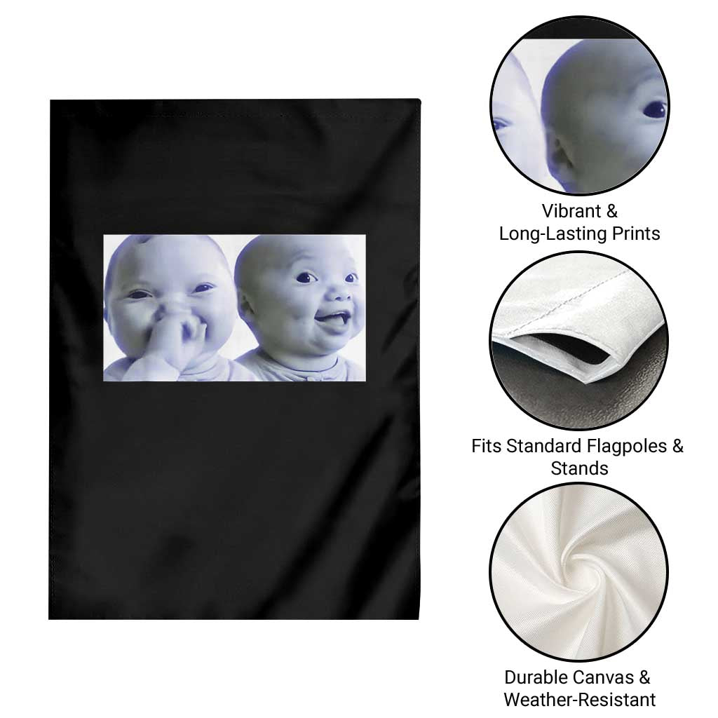Funny Double Trouble Tuff Baby Meme Garden Flag Viral AI Niche Baby Holding Laugh Duo Reaction TS02 Print Your Wear