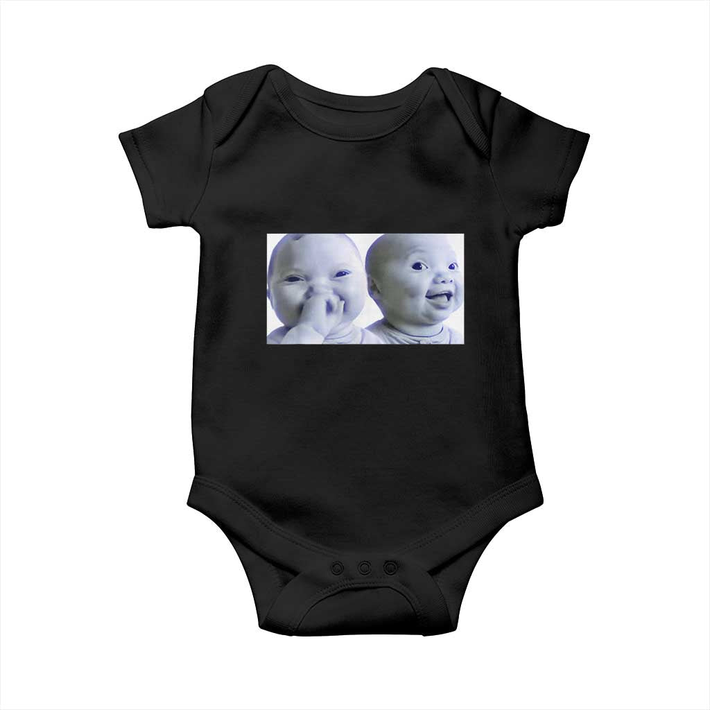 Funny Double Trouble Tuff Baby Meme Baby Onesie Viral AI Niche Baby Holding Laugh Duo Reaction TS02 Black Print Your Wear
