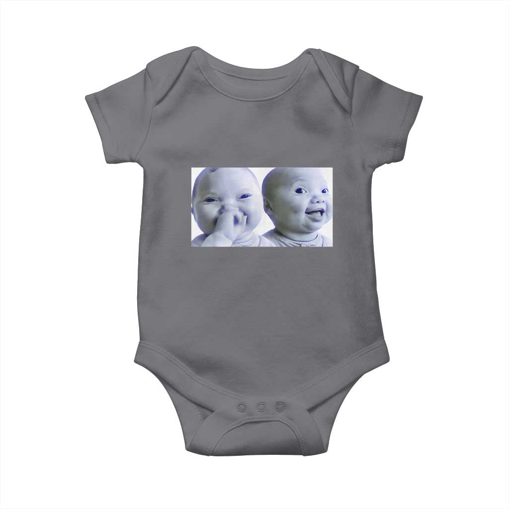 Funny Double Trouble Tuff Baby Meme Baby Onesie Viral AI Niche Baby Holding Laugh Duo Reaction TS02 Charcoal Print Your Wear