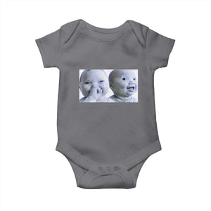 Funny Double Trouble Tuff Baby Meme Baby Onesie Viral AI Niche Baby Holding Laugh Duo Reaction TS02 Charcoal Print Your Wear