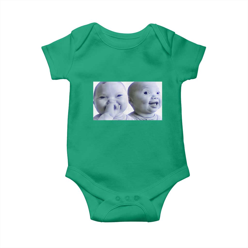 Funny Double Trouble Tuff Baby Meme Baby Onesie Viral AI Niche Baby Holding Laugh Duo Reaction TS02 Irish Green Print Your Wear