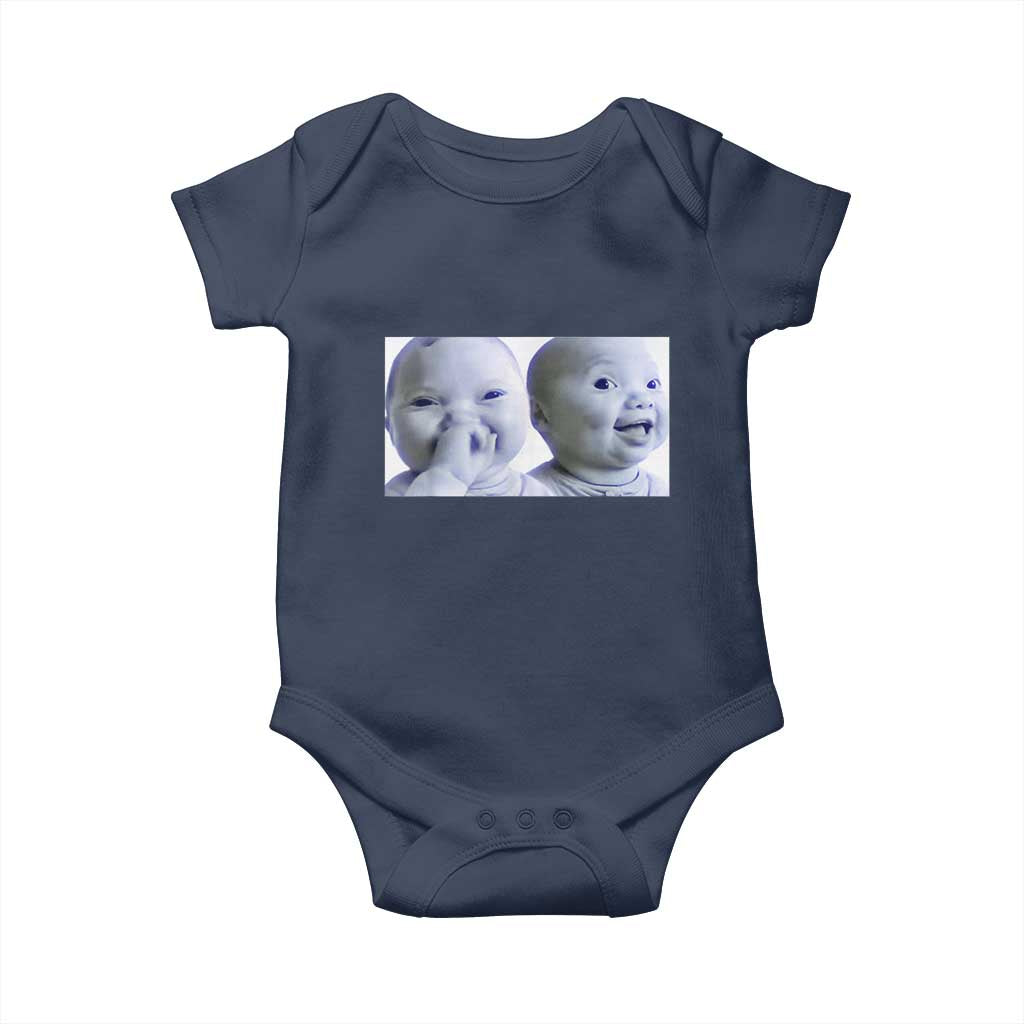 Funny Double Trouble Tuff Baby Meme Baby Onesie Viral AI Niche Baby Holding Laugh Duo Reaction TS02 Navy Print Your Wear