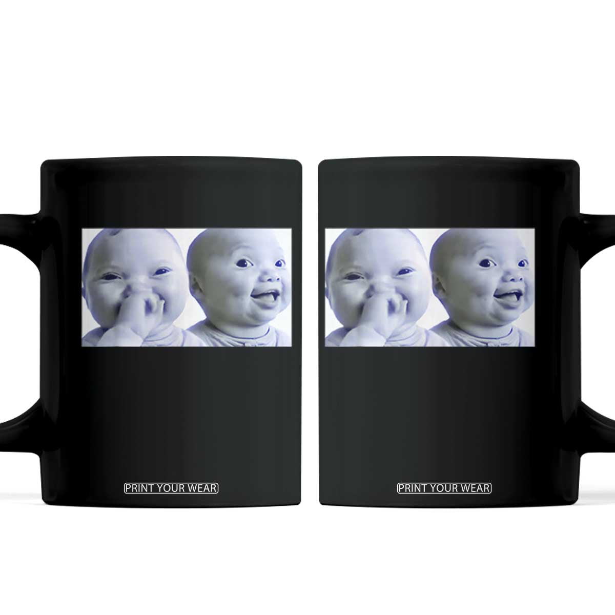 Funny Double Trouble Tuff Baby Meme Coffee Mug Viral AI Niche Baby Holding Laugh Duo Reaction TS02 Black Print Your Wear