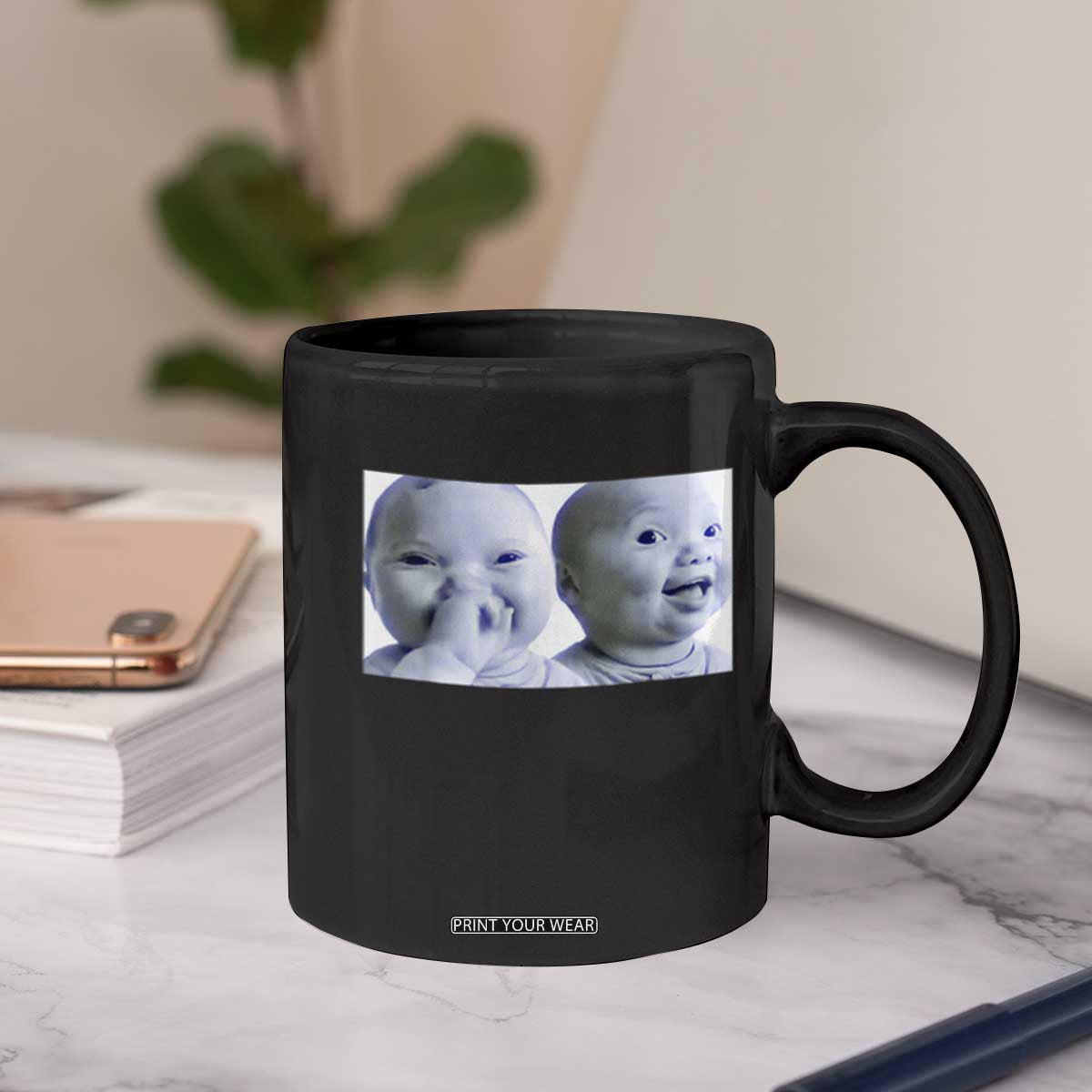 Funny Double Trouble Tuff Baby Meme Coffee Mug Viral AI Niche Baby Holding Laugh Duo Reaction TS02 Print Your Wear
