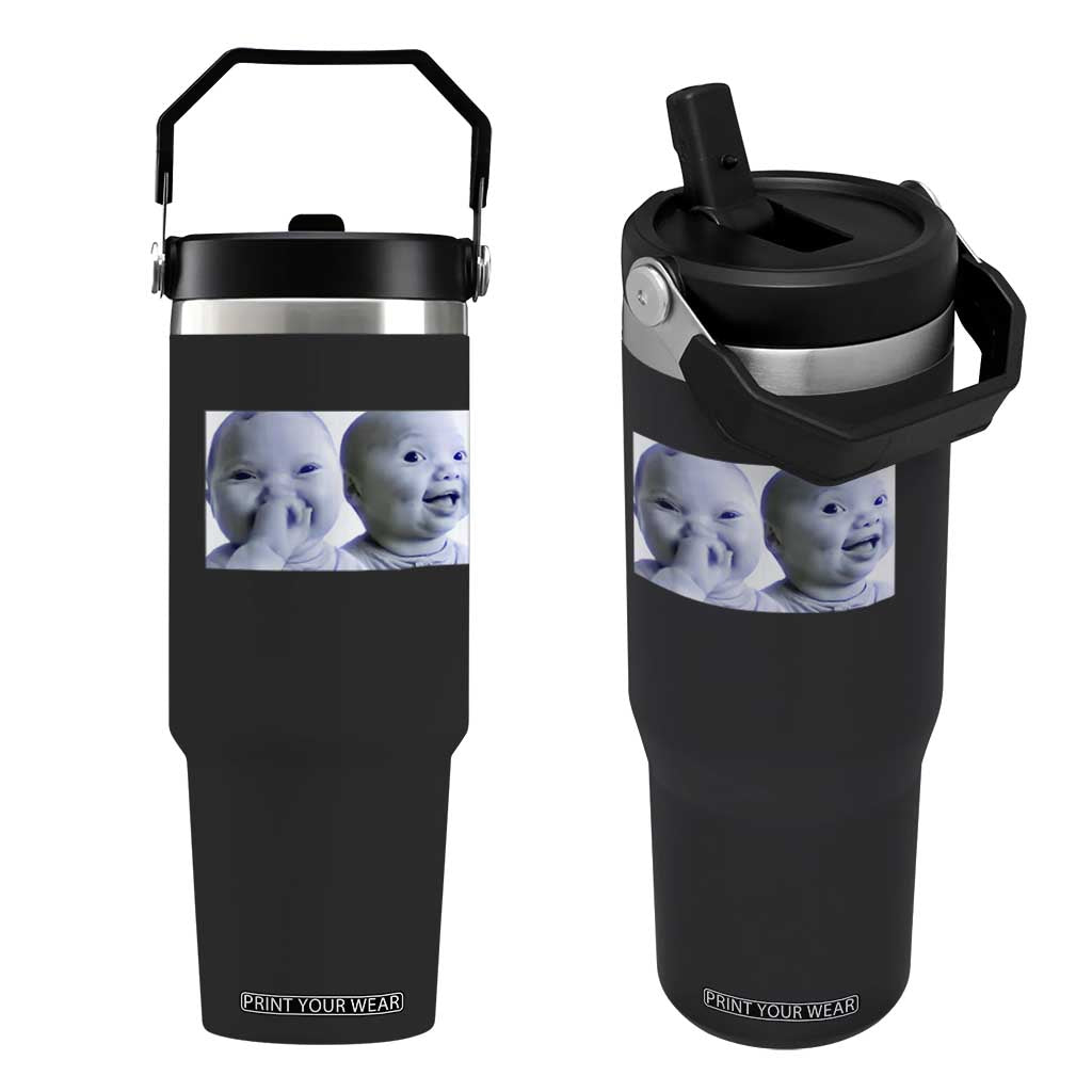 Funny Double Trouble Tuff Baby Meme Flip Straw Tumbler Viral AI Niche Baby Holding Laugh Duo Reaction TS02 One Size: 30 oz Black Print Your Wear