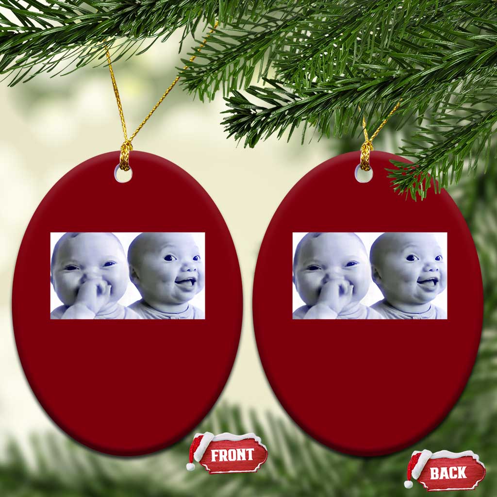 Funny Double Trouble Tuff Baby Meme Ceramic Ornament Viral AI Niche Baby Holding Laugh Duo Reaction TS02 Print Your Wear