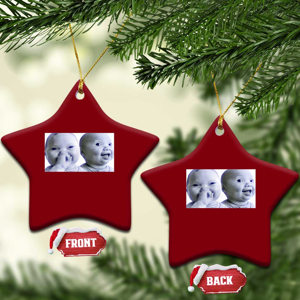 Funny Double Trouble Tuff Baby Meme Ceramic Ornament Viral AI Niche Baby Holding Laugh Duo Reaction TS02 Print Your Wear