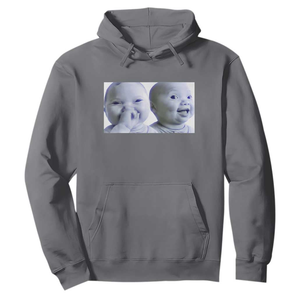 Funny Double Trouble Tuff Baby Meme Hoodie Viral AI Niche Baby Holding Laugh Duo Reaction TS02 Charcoal Print Your Wear