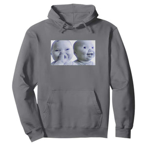 Funny Double Trouble Tuff Baby Meme Hoodie Viral AI Niche Baby Holding Laugh Duo Reaction TS02 Charcoal Print Your Wear