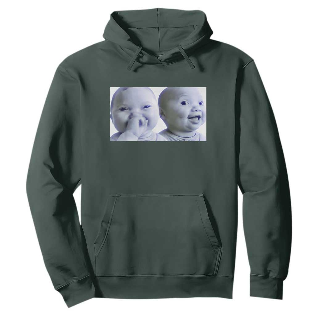 Funny Double Trouble Tuff Baby Meme Hoodie Viral AI Niche Baby Holding Laugh Duo Reaction TS02 Dark Forest Green Print Your Wear