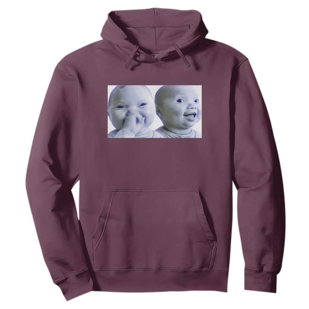 Funny Double Trouble Tuff Baby Meme Hoodie Viral AI Niche Baby Holding Laugh Duo Reaction TS02 Maroon Print Your Wear