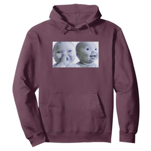 Funny Double Trouble Tuff Baby Meme Hoodie Viral AI Niche Baby Holding Laugh Duo Reaction TS02 Maroon Print Your Wear