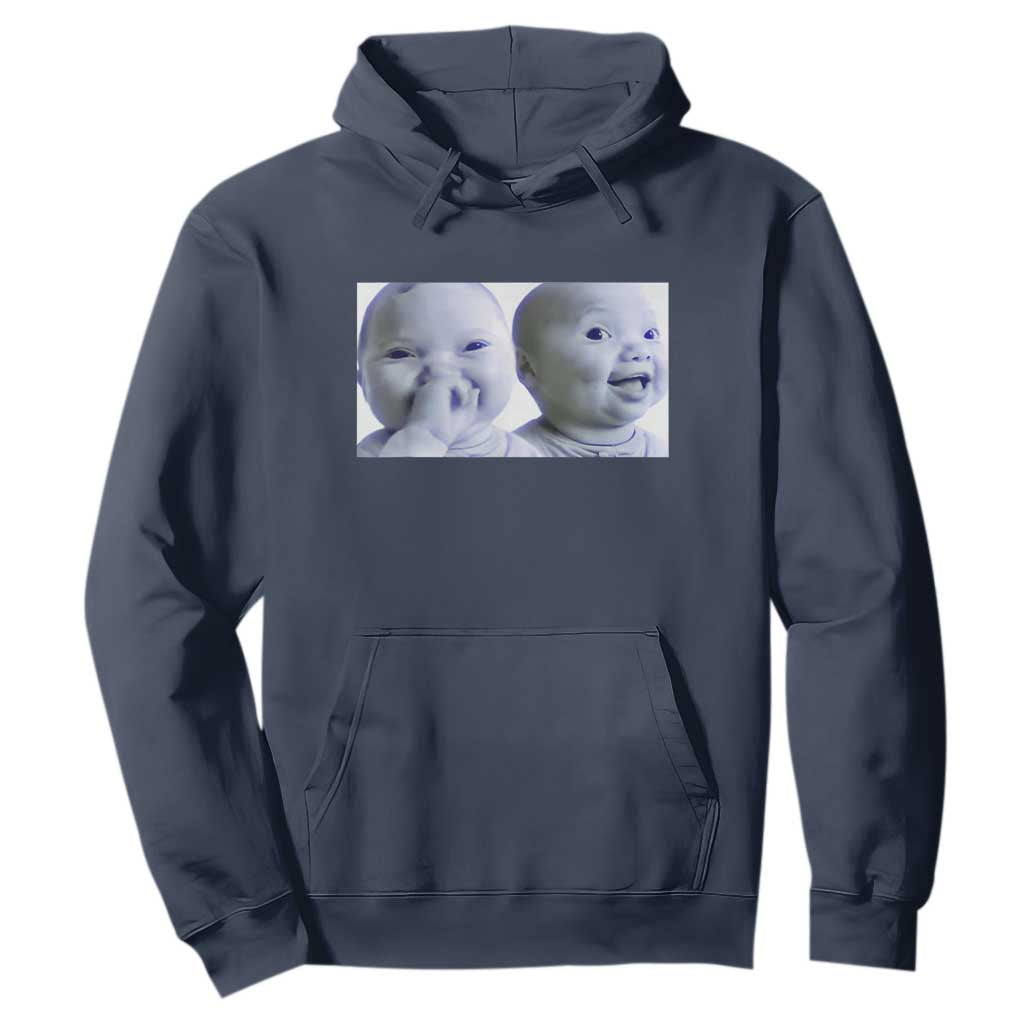 Funny Double Trouble Tuff Baby Meme Hoodie Viral AI Niche Baby Holding Laugh Duo Reaction TS02 Navy Print Your Wear