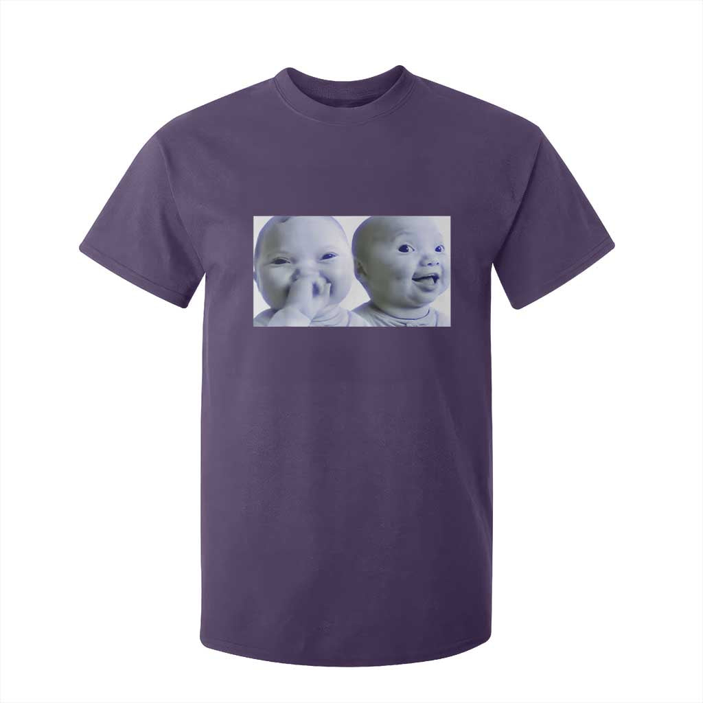 Funny Double Trouble Tuff Baby Meme T Shirt For Kid Viral AI Niche Baby Holding Laugh Duo Reaction TS02 Purple Print Your Wear