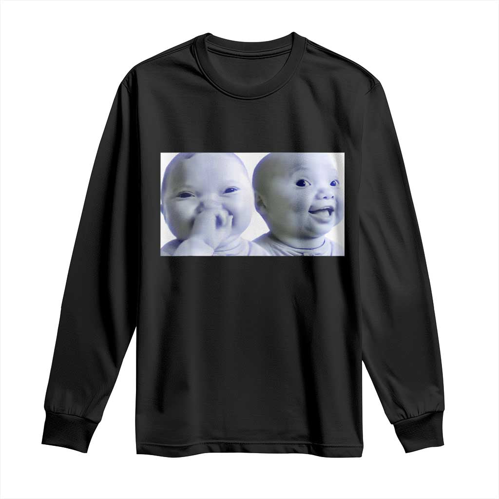 Funny Double Trouble Tuff Baby Meme Long Sleeve Shirt Viral AI Niche Baby Holding Laugh Duo Reaction TS02 Black Print Your Wear