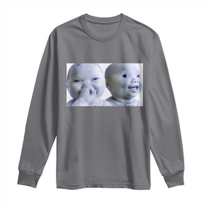Funny Double Trouble Tuff Baby Meme Long Sleeve Shirt Viral AI Niche Baby Holding Laugh Duo Reaction TS02 Charcoal Print Your Wear