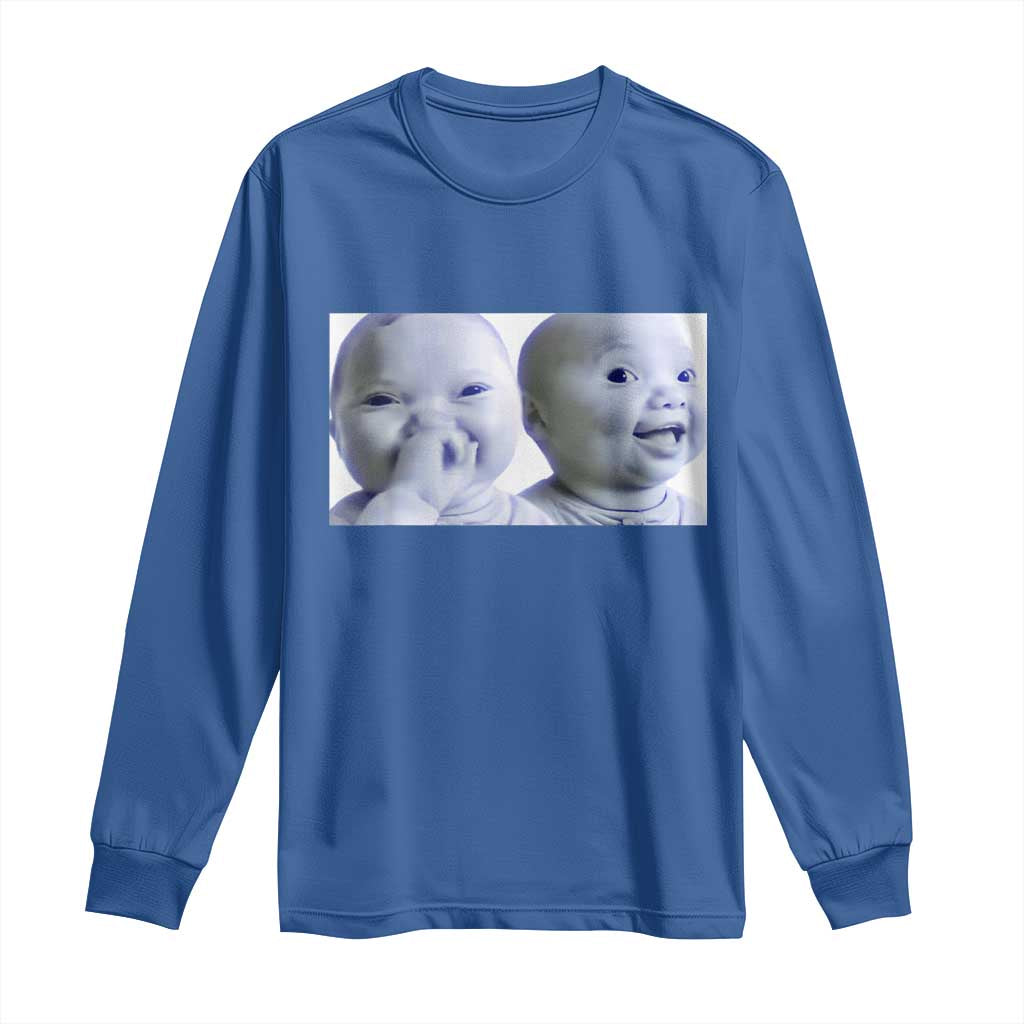 Funny Double Trouble Tuff Baby Meme Long Sleeve Shirt Viral AI Niche Baby Holding Laugh Duo Reaction TS02 Royal Blue Print Your Wear