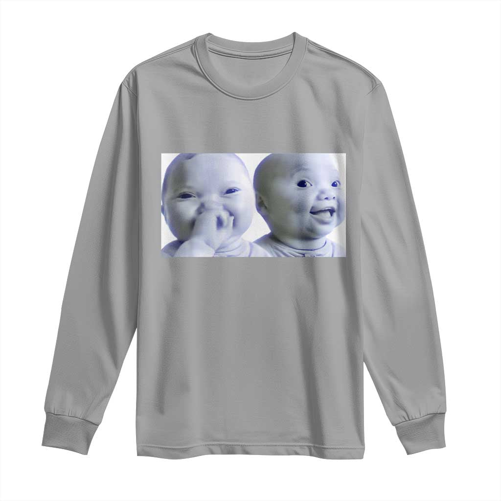 Funny Double Trouble Tuff Baby Meme Long Sleeve Shirt Viral AI Niche Baby Holding Laugh Duo Reaction TS02 Sport Gray Print Your Wear