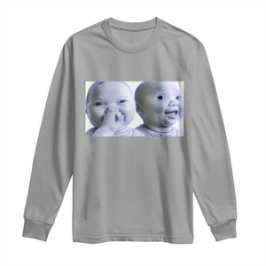 Funny Double Trouble Tuff Baby Meme Long Sleeve Shirt Viral AI Niche Baby Holding Laugh Duo Reaction TS02 Sport Gray Print Your Wear