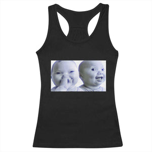 Funny Double Trouble Tuff Baby Meme Racerback Tank Top Viral AI Niche Baby Holding Laugh Duo Reaction TS02 Black Print Your Wear