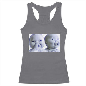 Funny Double Trouble Tuff Baby Meme Racerback Tank Top Viral AI Niche Baby Holding Laugh Duo Reaction TS02 Charcoal Print Your Wear