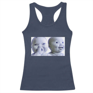 Funny Double Trouble Tuff Baby Meme Racerback Tank Top Viral AI Niche Baby Holding Laugh Duo Reaction TS02 Navy Print Your Wear