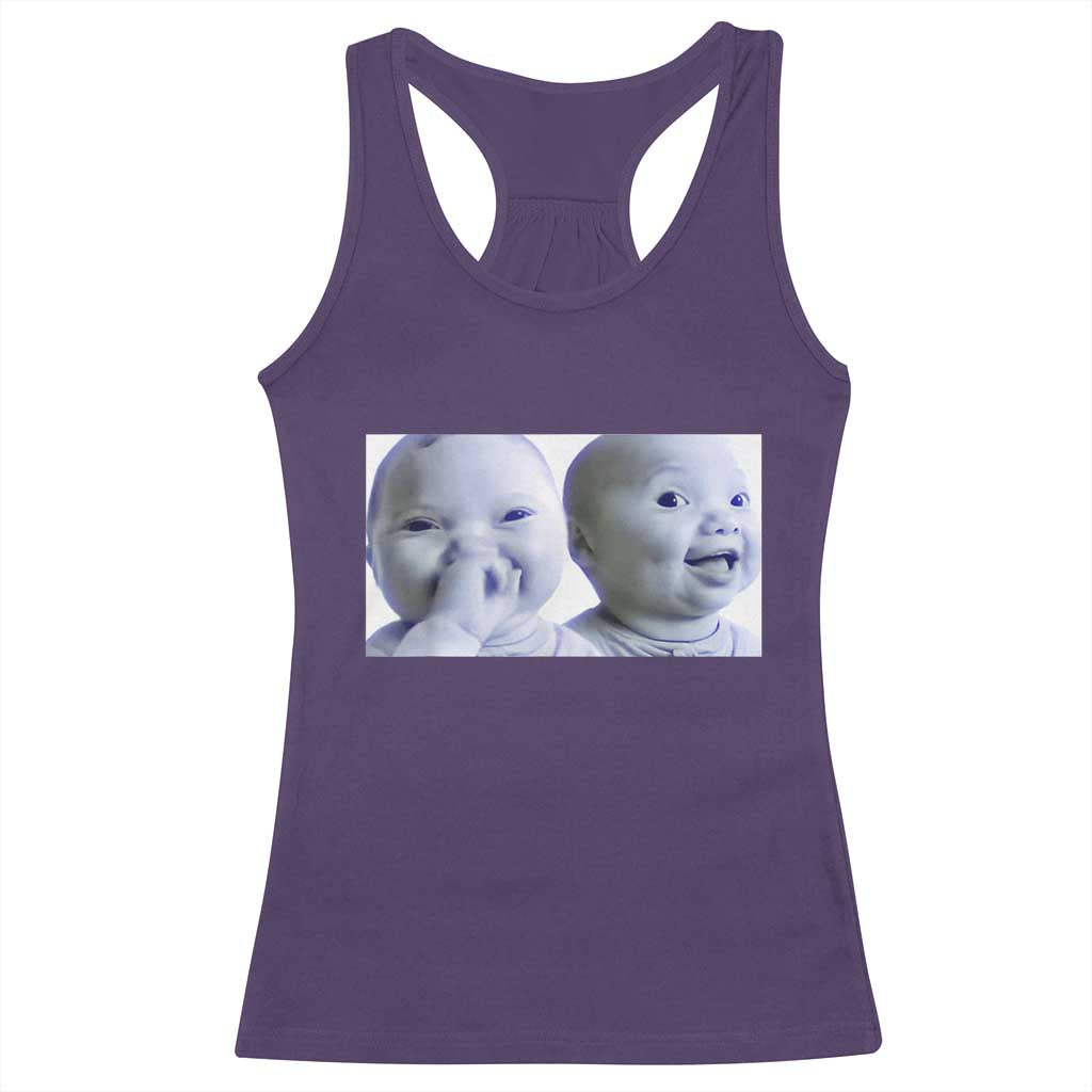 Funny Double Trouble Tuff Baby Meme Racerback Tank Top Viral AI Niche Baby Holding Laugh Duo Reaction TS02 Purple Print Your Wear