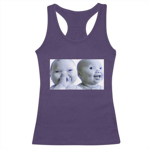 Funny Double Trouble Tuff Baby Meme Racerback Tank Top Viral AI Niche Baby Holding Laugh Duo Reaction TS02 Purple Print Your Wear