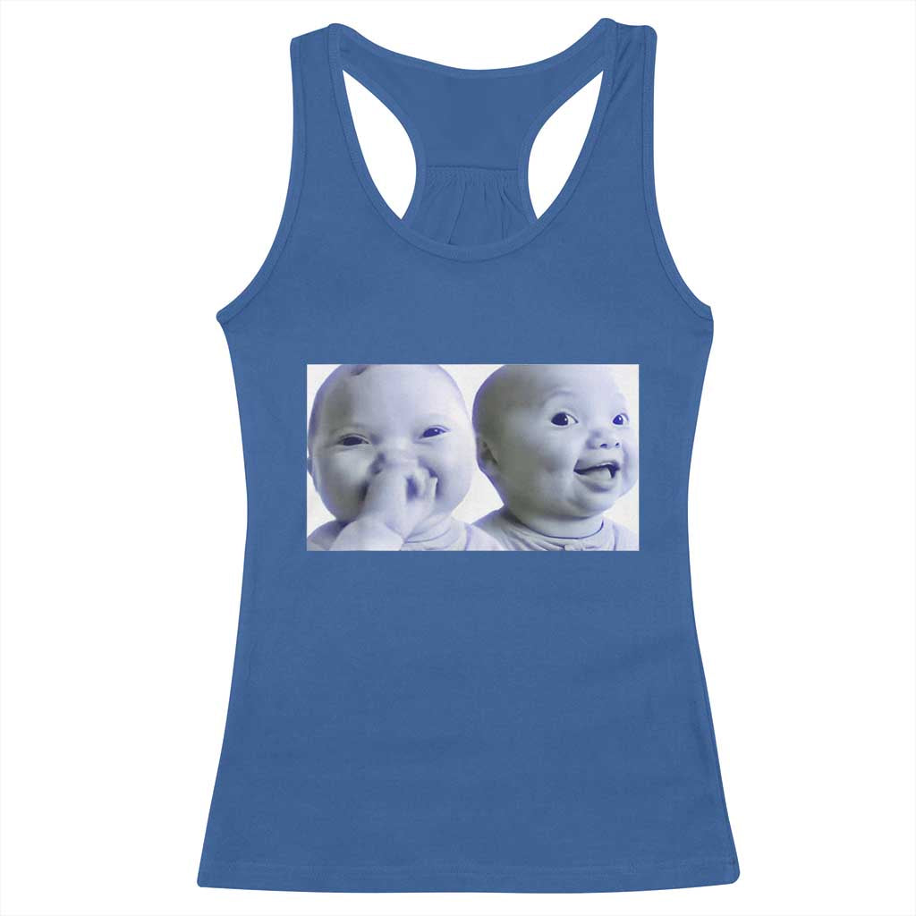 Funny Double Trouble Tuff Baby Meme Racerback Tank Top Viral AI Niche Baby Holding Laugh Duo Reaction TS02 Royal Blue Print Your Wear