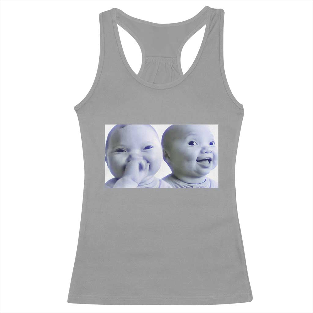 Funny Double Trouble Tuff Baby Meme Racerback Tank Top Viral AI Niche Baby Holding Laugh Duo Reaction TS02 Sport Gray Print Your Wear