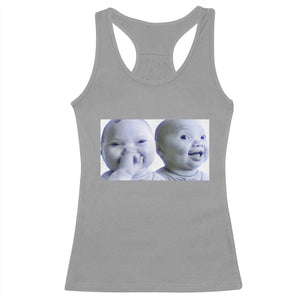 Funny Double Trouble Tuff Baby Meme Racerback Tank Top Viral AI Niche Baby Holding Laugh Duo Reaction TS02 Sport Gray Print Your Wear