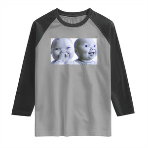 Funny Double Trouble Tuff Baby Meme Raglan Shirt Viral AI Niche Baby Holding Laugh Duo Reaction TS02 Sport Gray Black Print Your Wear