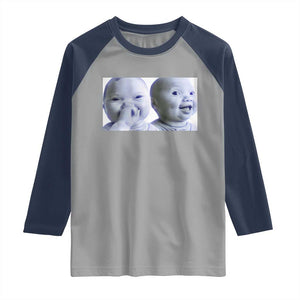 Funny Double Trouble Tuff Baby Meme Raglan Shirt Viral AI Niche Baby Holding Laugh Duo Reaction TS02 Sport Gray Navy Print Your Wear