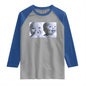 Funny Double Trouble Tuff Baby Meme Raglan Shirt Viral AI Niche Baby Holding Laugh Duo Reaction TS02 Sport Gray Royal Print Your Wear