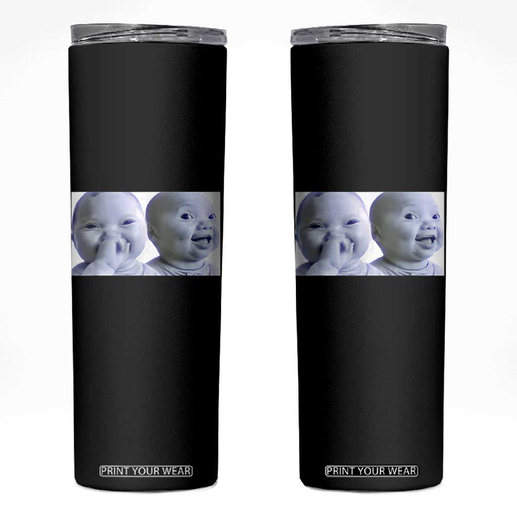 Funny Double Trouble Tuff Baby Meme Skinny Tumbler Viral AI Niche Baby Holding Laugh Duo Reaction TS02 Black Print Your Wear